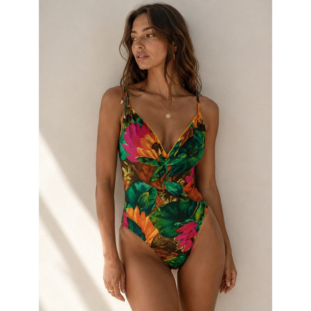 Vintage Gottex Made in Israel Tropical Floral One Piece Swimsuit Size 10 NEW
